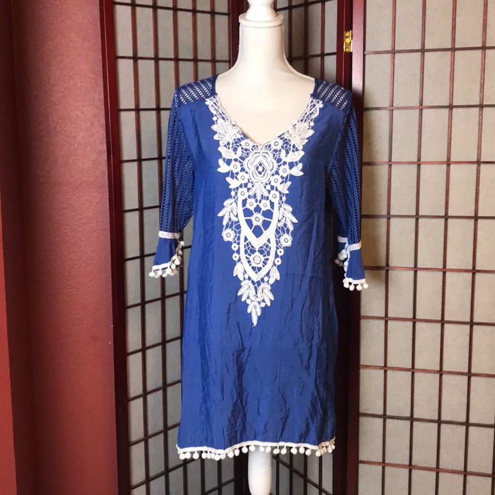 Boho Embroidered Pom Fringe Tunic / Cover Up
